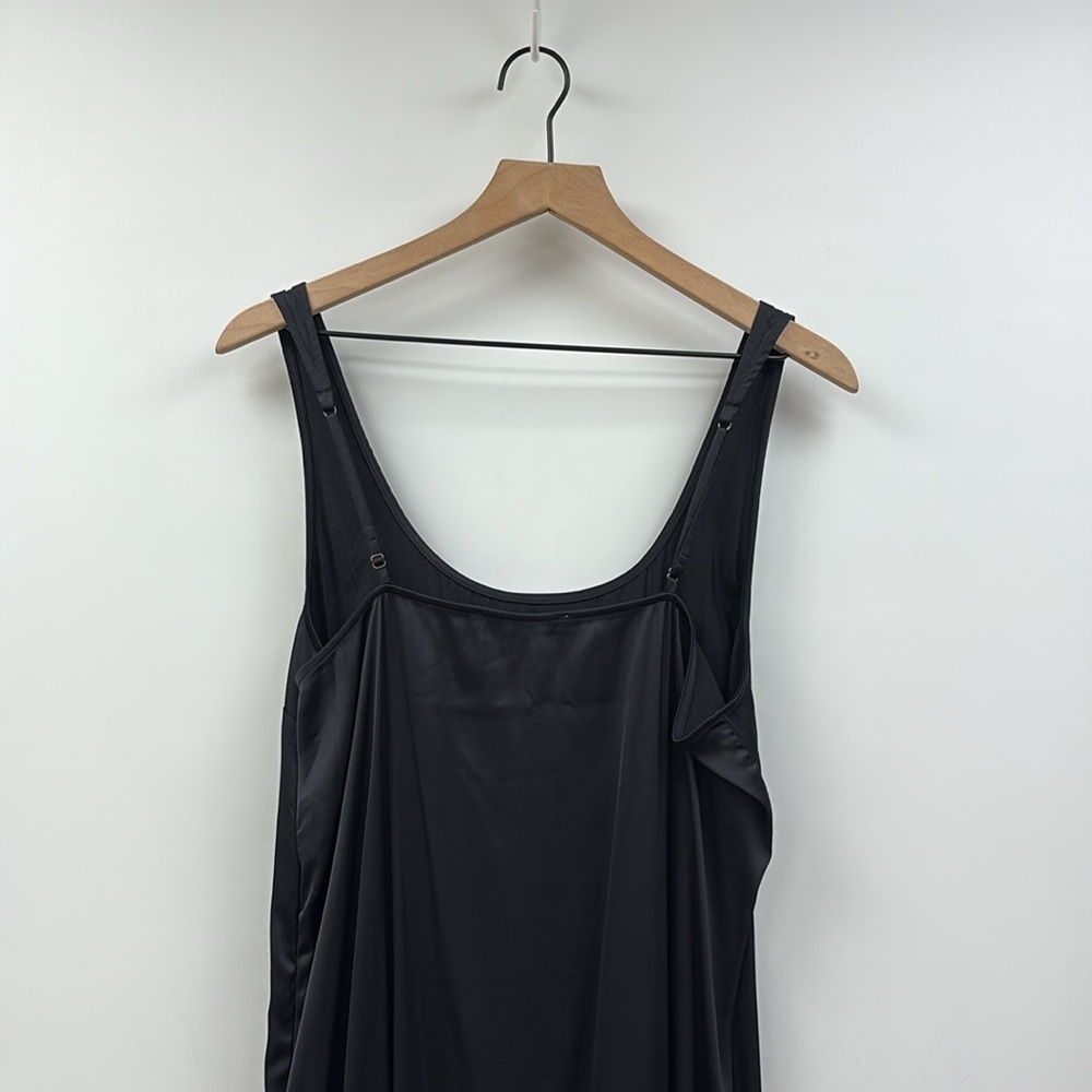 Abercrombie & Fitch Satin Sleeveless Scoopneck Slit Midi Slip Dress Black Large - Picture 9 of 12